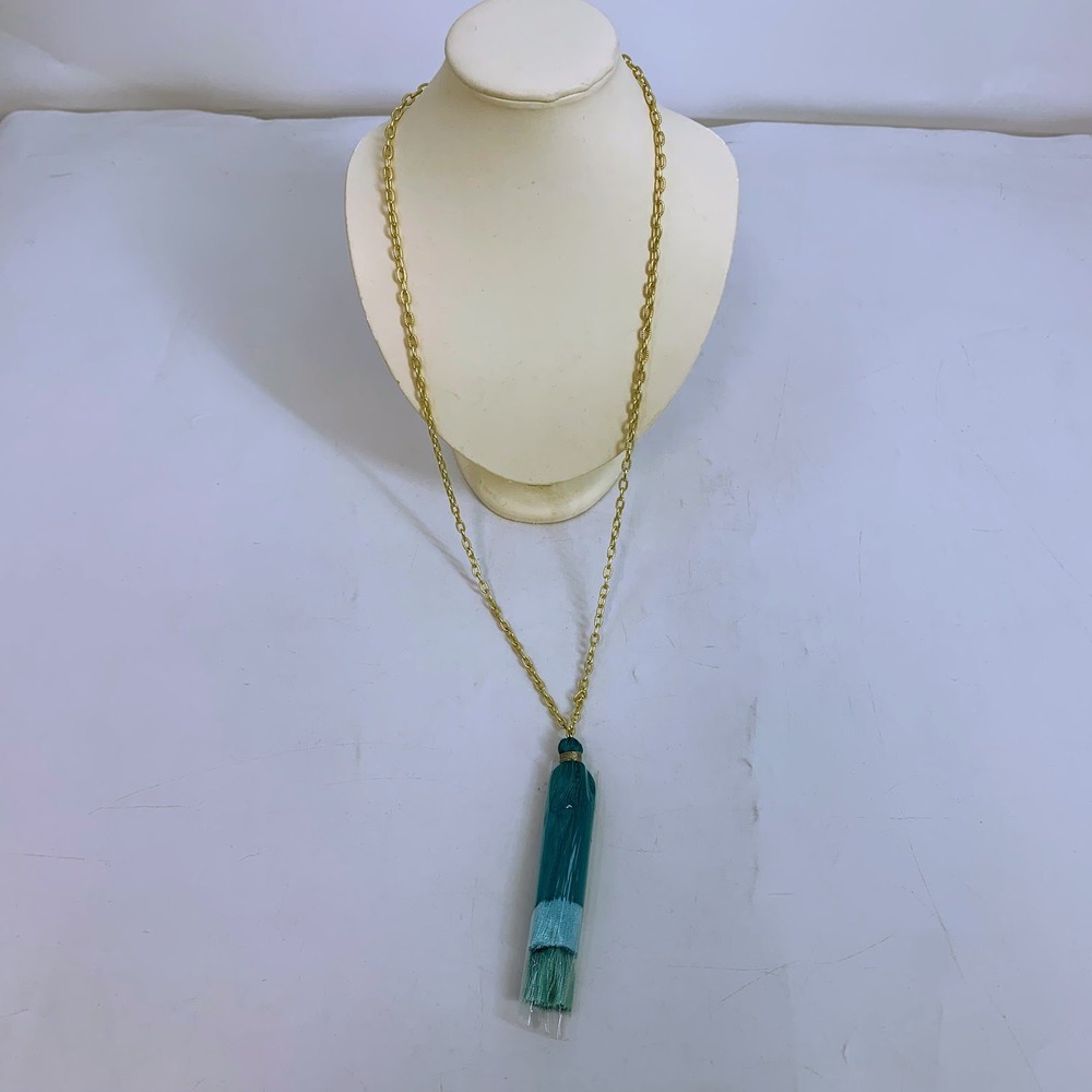 Stella & Ruby Gold Chain Necklace with‎ Tiered Turquoise Aqua Tassel Pendant